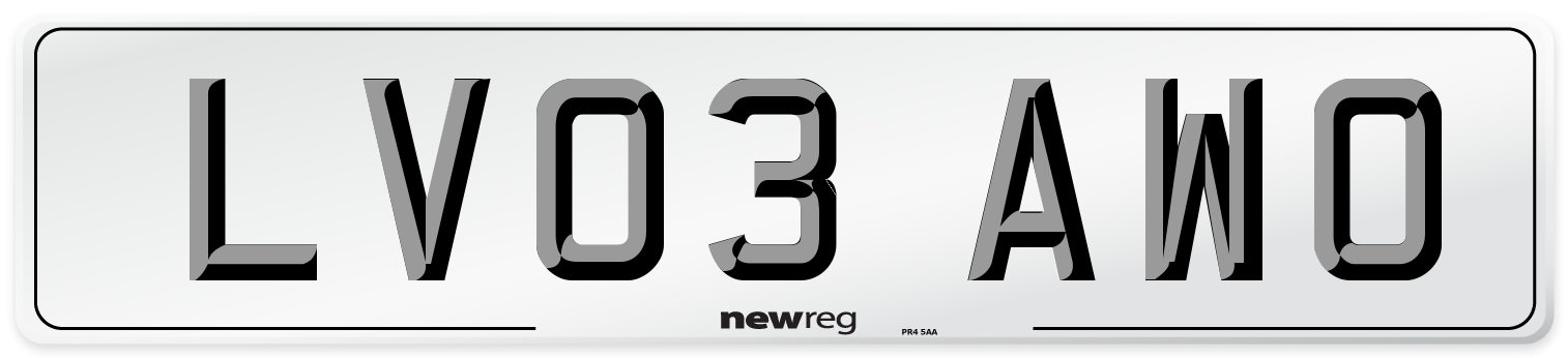 LV03 AWO Number Plate from New Reg